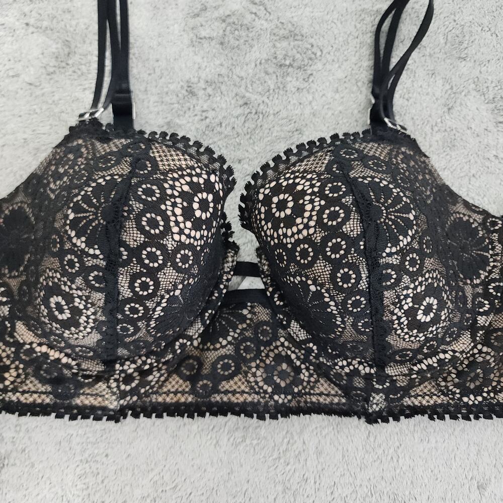 Aerie Bra Womens 38C Black Real Power Sunkissed Lace Balconette Padded Underwire - Picture 2 of 16